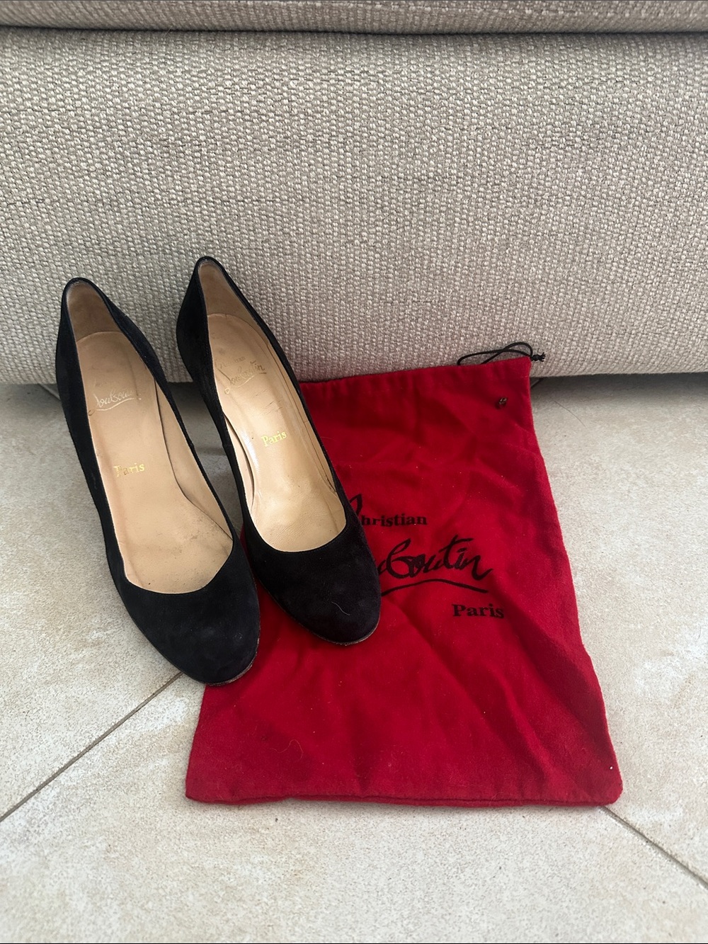 Christian Louboutin Black Suede Round-Toe Pumps